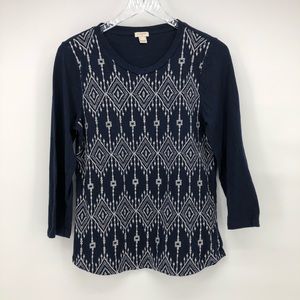J.CREW Aztec embroidered 3/4 sleeve